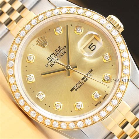 18k yellow gold rolex datejust with leather strap|18k gold rolex with diamonds.